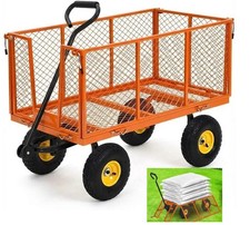 Heavy Duty Steel Garden Cart Pullable Garden Wagon with Removable Sides 1100LBS