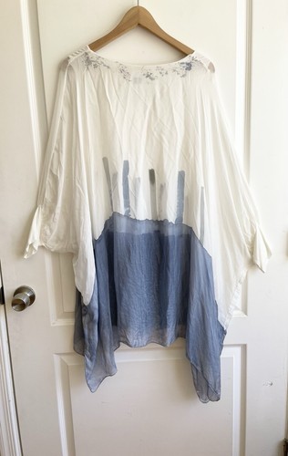 Made in Italy Silk Blend Asymmetrical Top Dolman Sleeve OS Flowy Fairy Ethereal - Picture 2 of 6