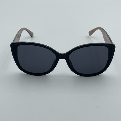 ANNE KLEIN Black Cat Eye Sunglasses Animal Print Accent at Temples AKS1015CE-001