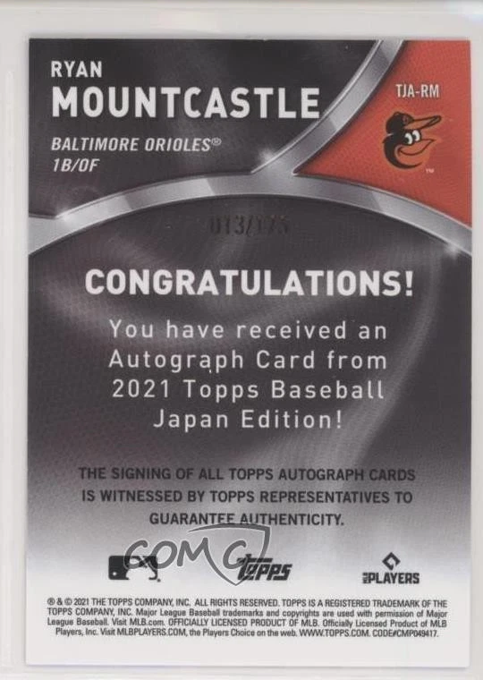 2021 Topps Japan Edition Auto /175 Ryan Mountcastle #TJA-RM Rookie Auto RC - Image 2 of 2