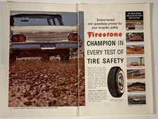 1960 Firestone Tire Two Page Print Ad Champion Tire Safety