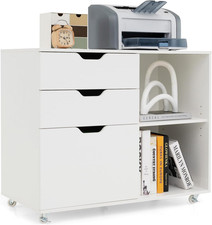 3-Drawer Rolling File Cabinet with Adjustable Shelf - White Office Storage