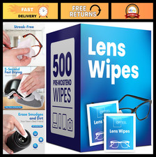Pre-Moistened Lens Cleaning Wipes - 500 Individually Wrapped, Scratch-Free, Stre