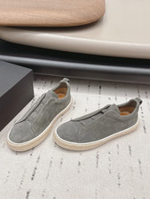 Zegna Triple Stitch Grey Suede Low Top Sneakers Shoes Mens New In Box EU 42-US 9