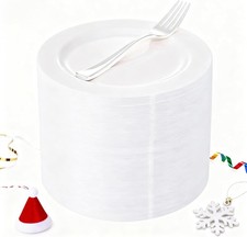 Party, Appetizer Plastic Plates for Wedding, Premium Hard Salad Plate 7.5”,