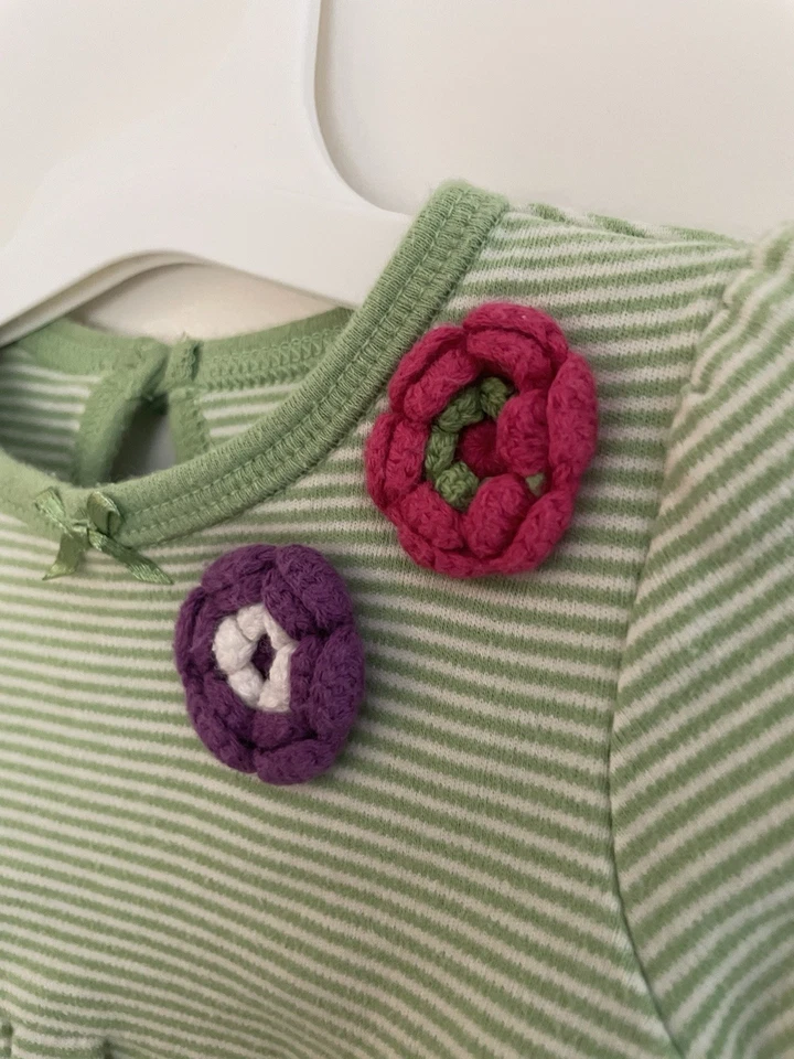 Little Wonders Baby Girl Tiered Striped 100% Cotton Long Sleeve Dress Green 6-9M Foto 4 de 4