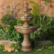 Arosco Rustic 3 Tier Outdoor Floor Water Fountain with LED Light 43" for Yard