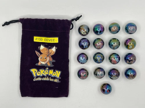 Vintage Toybiz Pokemon Marbles -  84 Marbles / 8 Pouches - Includes 17 Holos