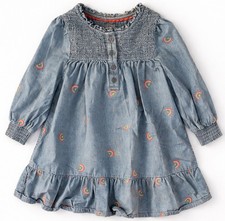 Mini Boden Rainbow Chambray Dress 3-4Y Smocked Ruffle Boho