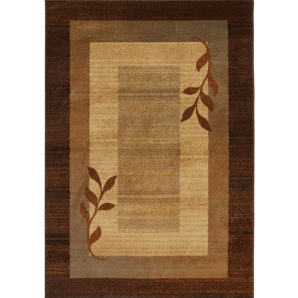 TRANSITIONAL BROWN BEIGE 2X7 AREA RUNNER MODERN LEAVES - ACTUAL 1' 9" x 7' 2" - Image 2 of 4