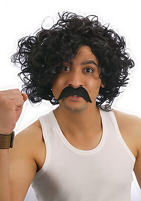 Black mens Fancy Dress Costume Afro Wig And Moustache 118 style