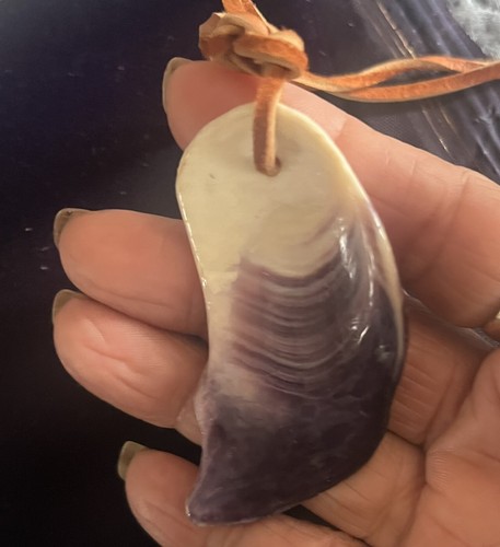 Wampum Quahog Muschel Braun Leder Akkord Halskette