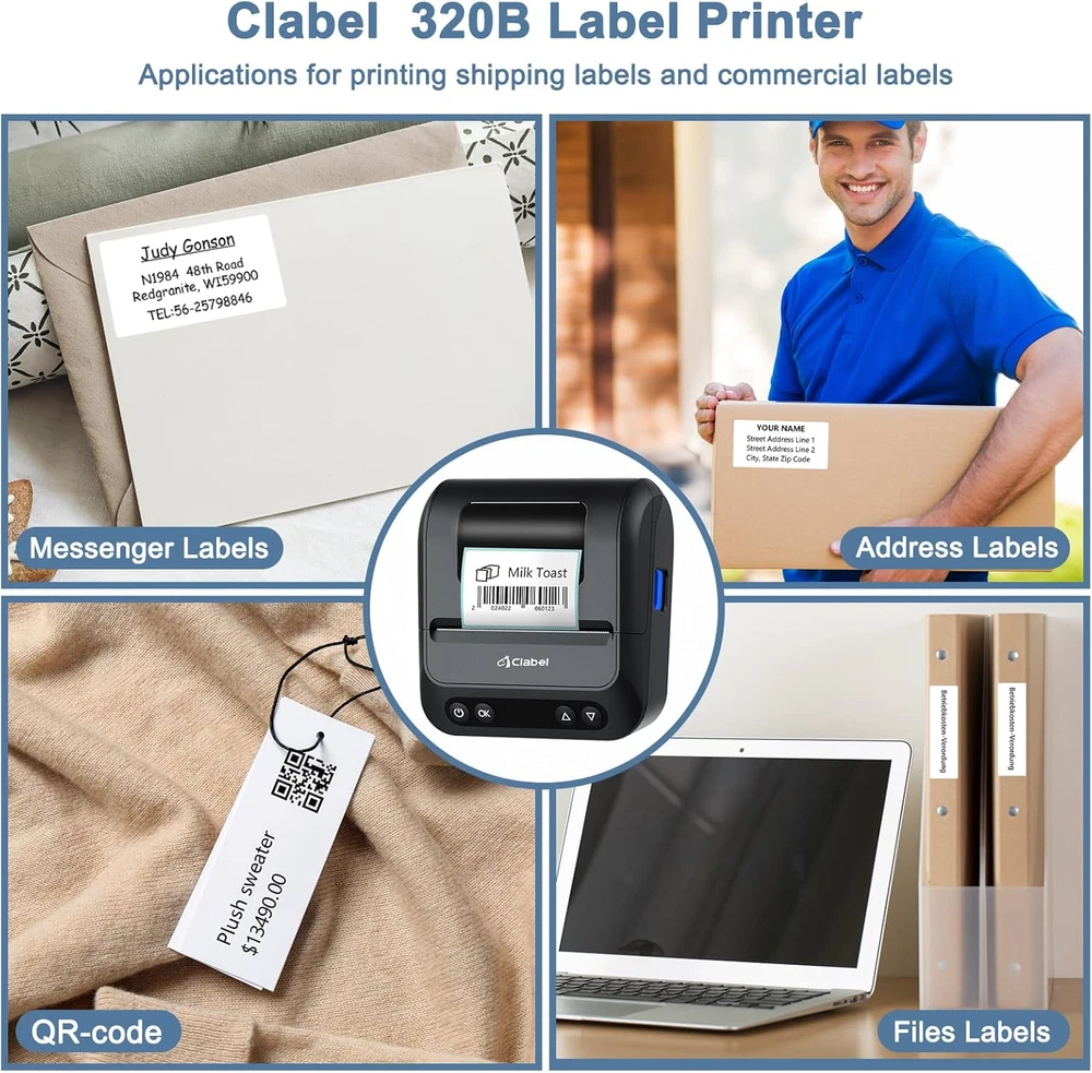 Bluetooth Barcode Label Maker 320B Thermal Printer for iOS Android Devices
