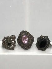 Vintage Sterling Silver Marcasite / Various Stones RIng sz 8 choice of design
