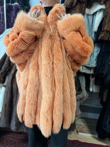 Fox Coat Fuchs mit Leder Fur fur Coat Real Fur Pelliccia Volpe M - Picture 14 of 23
