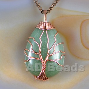 Authentic Silver & Rose Gold Plated Wire Wrap Tree of Life Natural Gemstone Reiki Pendant
