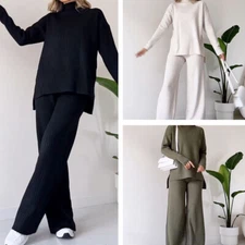 Fashion Casual Straight Pants Loose Knitted Suit