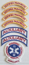 AUXILIARY AMBULANCE EMERGENCY CERTIFIED PARAMEDIC PATCH LOT 1 CREST & 6 SLEEVES