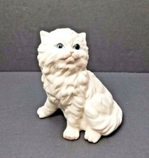 CYBIS Gatito Gatito Gato Estatuilla Porcelana Blanco Angora Persa Sentado Blanco De Colección