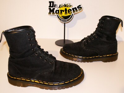 Vintage Dr. Martens 1460 BLACK VELVET Boots Made in ENGLAND 8-eye UK 3 (doc314)