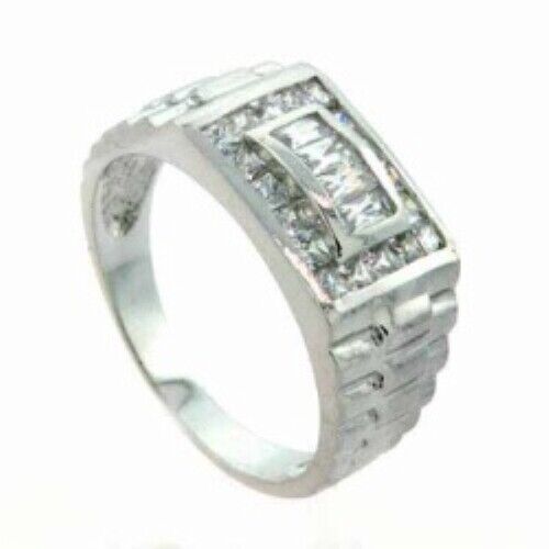 925 Silver Mens CZ Chunky Designer Inspired Band Ring Size 11