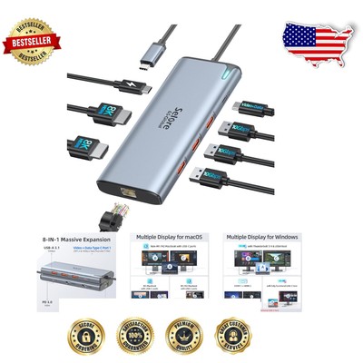 8K Dual Monitor USB-C Docking Station with 10Gbps Data Transfer & Power Delivery