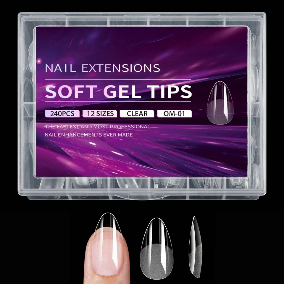 240pcs Soft Gel False Nail Tips Soak Off Fake Nails Almond Square Stiletto
