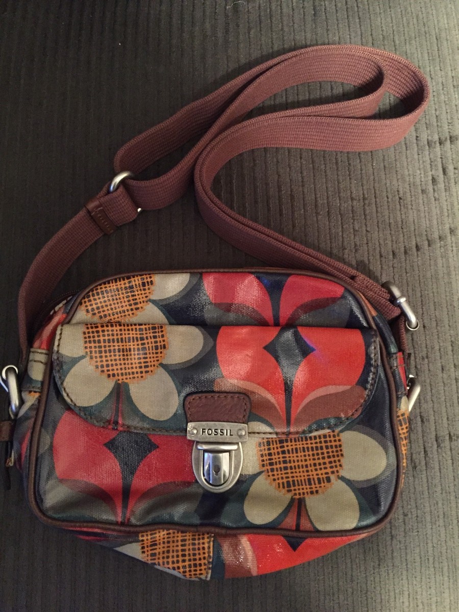 FOSSIL KEYPER COATED CANVAS FLORAL CROSSBODY MESSENGER PURSE BAG ZB5124 BLUE
