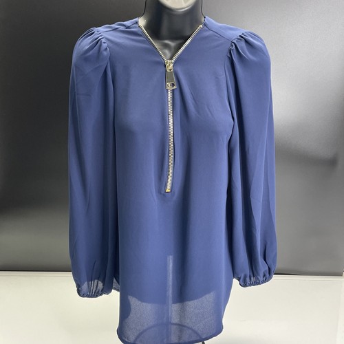 Cerniera anteriore donna Premise Studio piccola blu oro manica a 3/4 nuova con etichette $58 al dettaglio - Foto 2 di 7