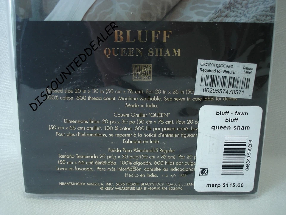 Kelly Wearstler BLUFF QUEEN SHAM CERVATILLO ALGODÓN 600 TC $115 NUEVO Foto 3 de 3