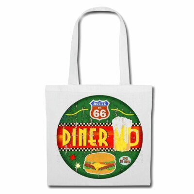 Tasche Beutel Baumwolltasche DINER HAMBURGER ROUTE 66 KAFFEE CHEESEBURGER FAST