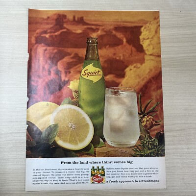 Squirt Soda Pop Glass Bottle Lemon Desert 1965 Vintage Print Ad Life Magazine