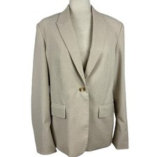 Oak  Fort Oversized Single Breasted One Button Blazer Flap Pocket Oatmeal SZ M