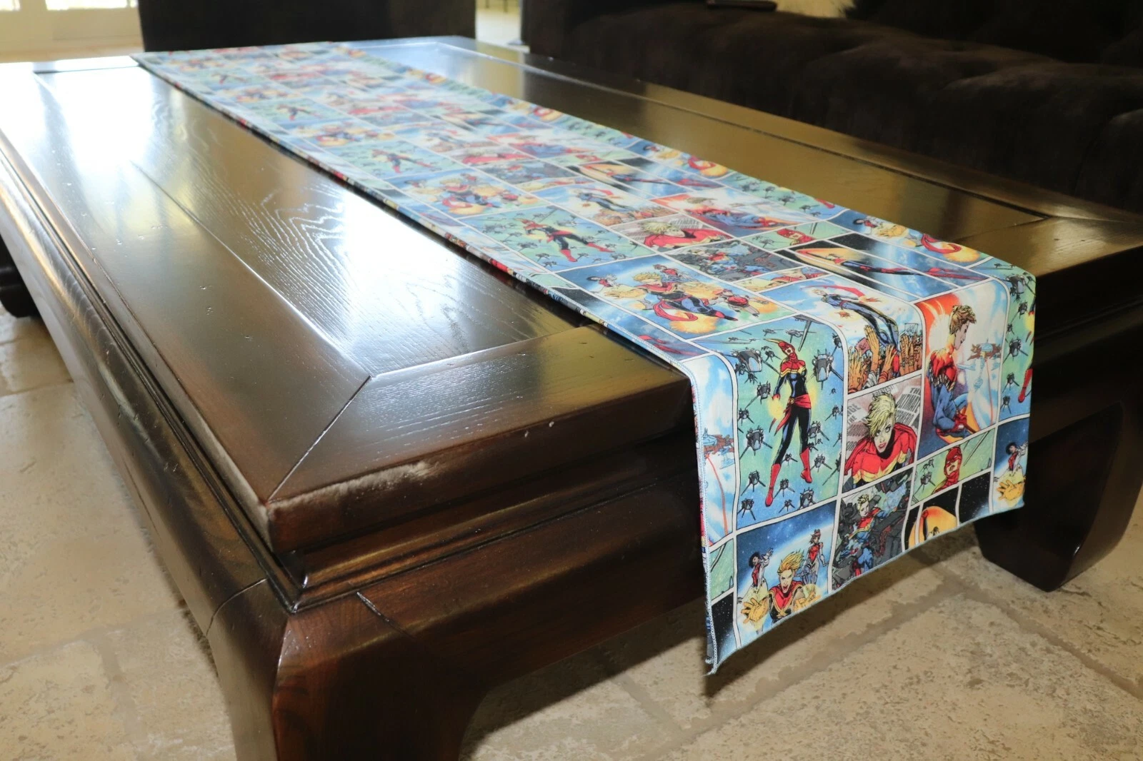 Captain Marvel Superhero Table Runner Birthday Themed Party Table Decor