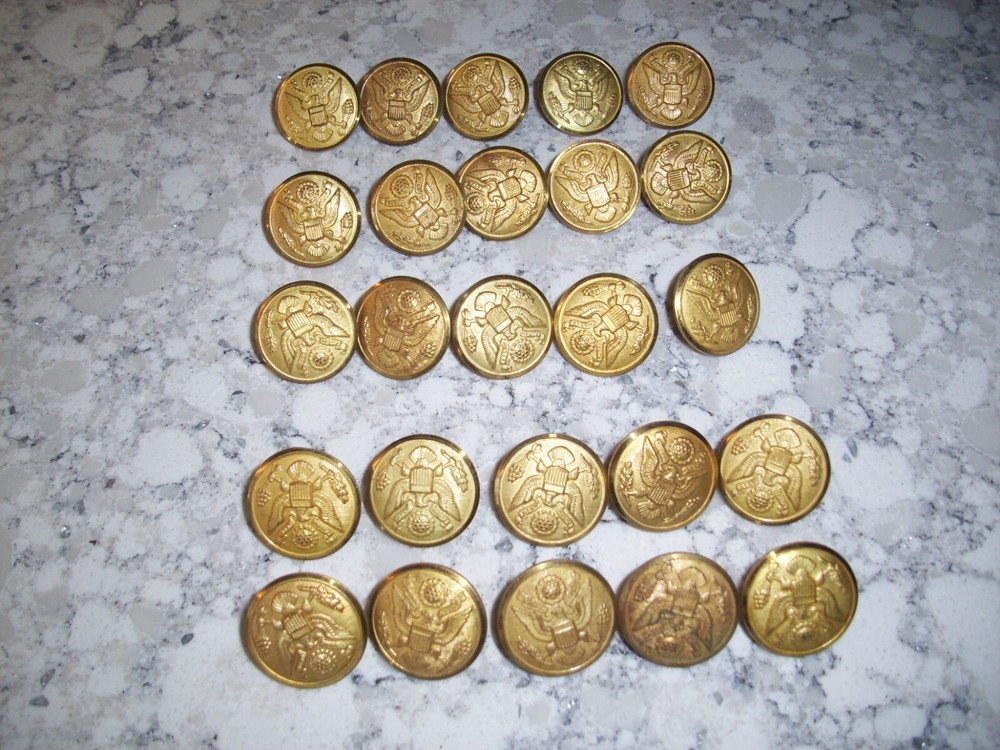 WWII U S Army Great Seal Brass Overcoat Buttons Rex Products Lot of 25  