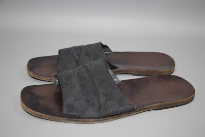 GUCCI Vintage Black GG Monogram Canvas Leather Flip Flops Sandal Mens Size  42