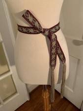 Boho Chic Floral Fringe Wrap Belt Gray Burgundy One Size