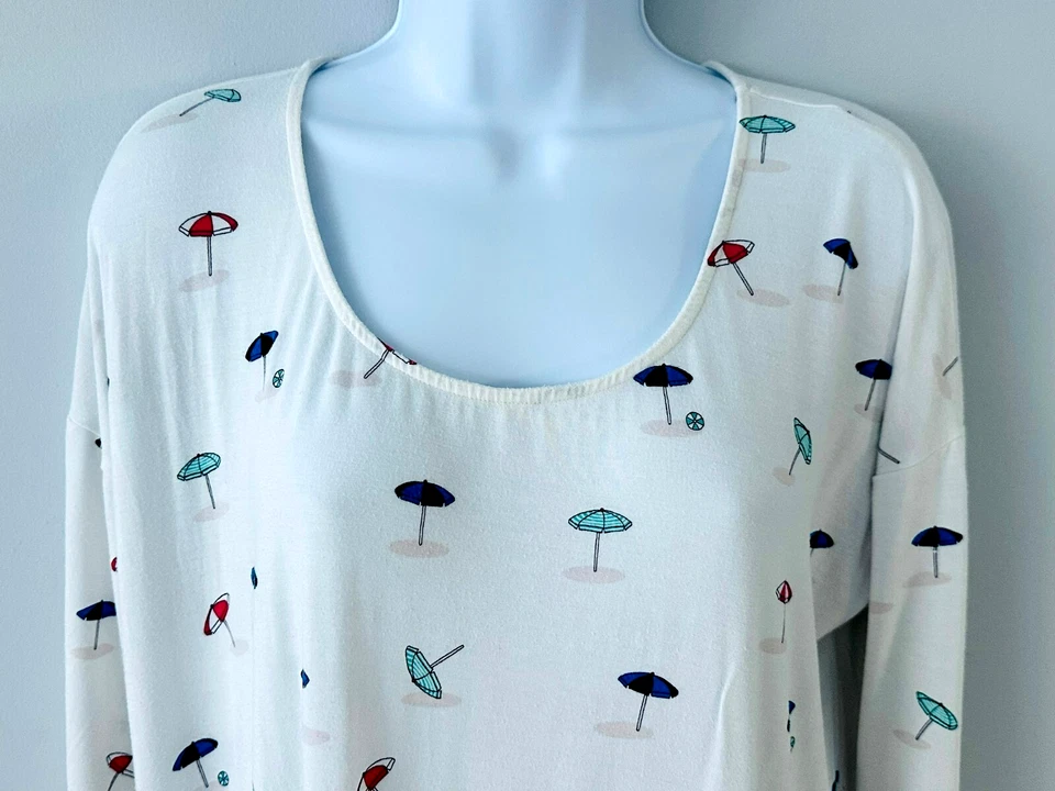 SOMA Cool Nightgown Sleepshirt Long Sleeves Soft Stretchy Umbrellas Pattern L - Image 2 of 4