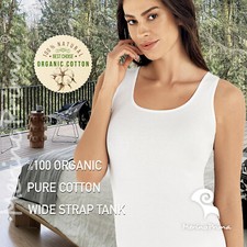 100 Organic Cotton Wide Strap Cami Top - Women's Camisole Underwear Tank White