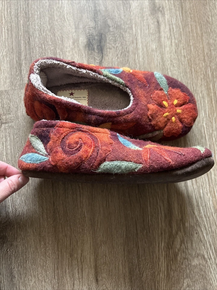 Zapatillas The Bag Laddies Of Sequim Lana Hechas a Mano Floral Acogedoras Talla 5/6 Foto 3 de 4