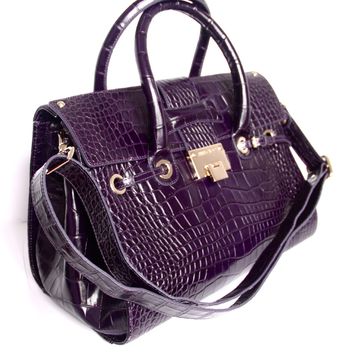 JIMMY CHOO Purple Croc Stamped Leather Rosalie Satchel JIMMY CHOO Purple Croc Stamped Leather Rosalie Satchel