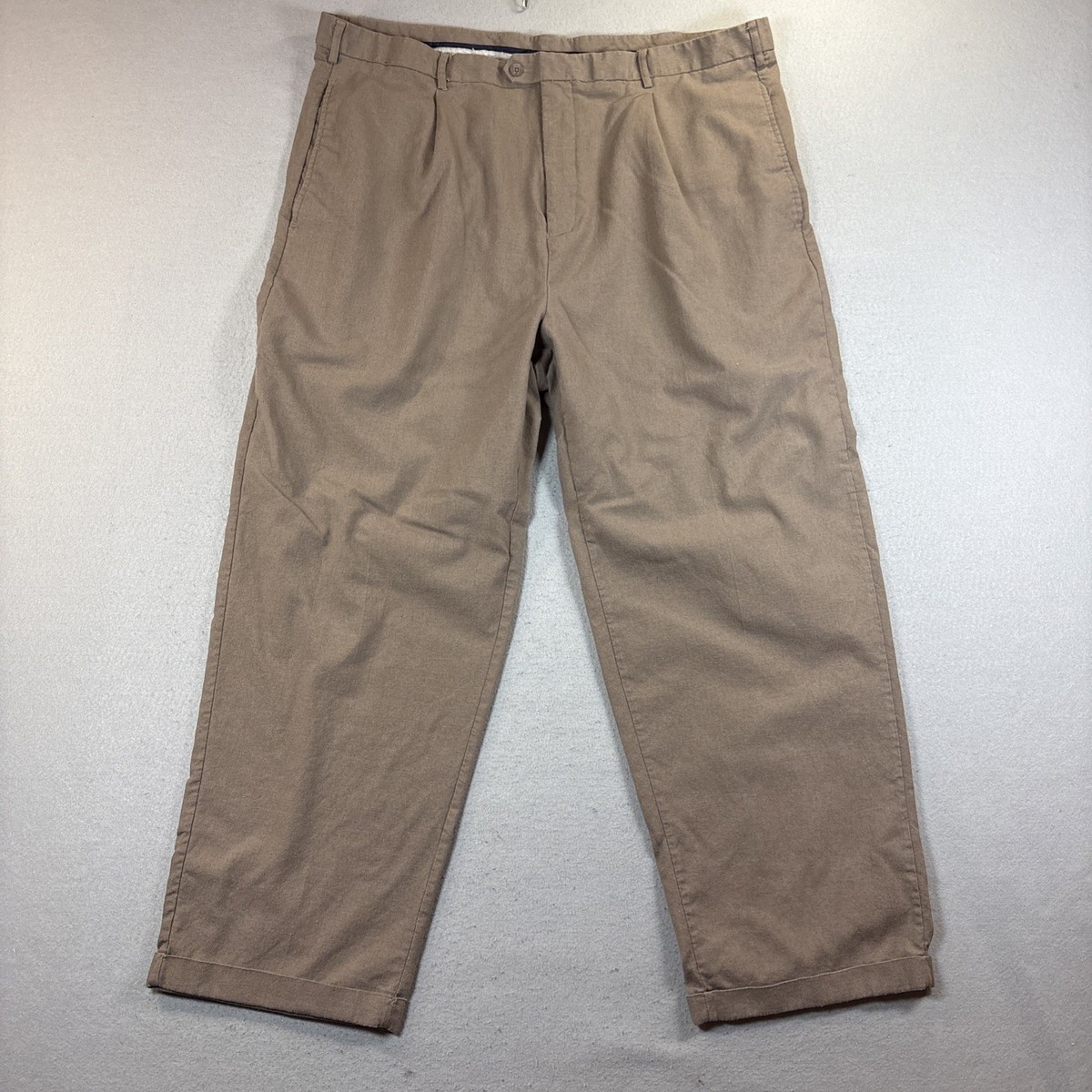 TRUST Mens 48x32 Color Mushroom Pleated Dress Pants Cuffed Linen Blend |  eBay