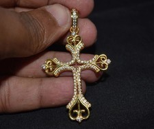 2 Ct Round Cut White Moissanite Women's Cross Pendant 14K Yellow Gold Plated