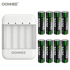 OOHHEE AA 3600mWh 1.5V Li-ion Rechargeable Battery 8-Pack Slim Charger Storage