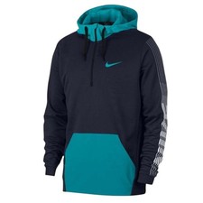 NIKE Dri Fit 1/4 Zip Fleece Training Hoodie in Navy Blue  Teal MEN'S MEDIUM