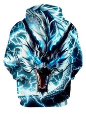 3D Lightning Blue Dragon Hoodie Electric Mythical Serpent Graphic Pullover Sweat