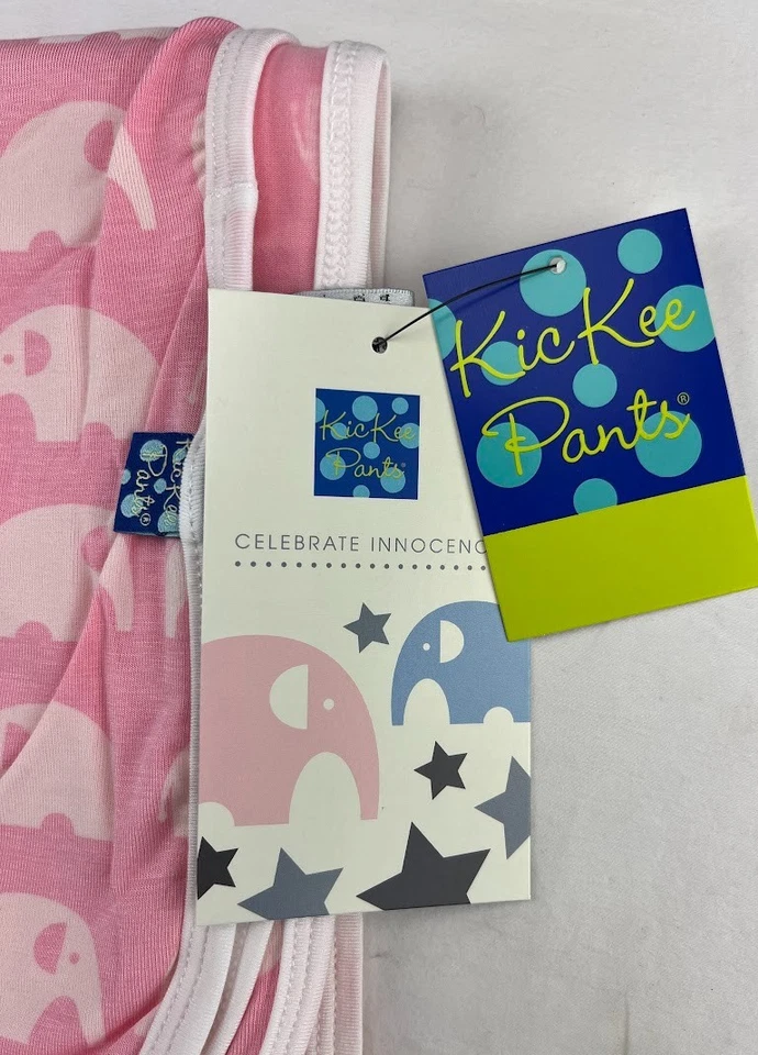 KicKee Pants Pink Bamboo Lotus Elephant Baby Swaddle Blanket Girl Soft Security - Image 4 of 4