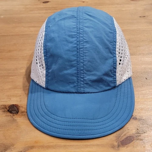 Vintage REI 5 Panel Mesh Duckbill Hat Blue White Made In USA Running Hiking Cap