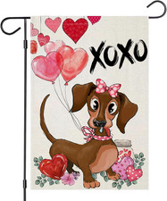 Valentines Day Garden Flags for Outside, Dachshund Dog with Balloons Small Seaso