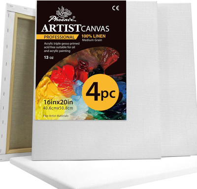 Large Belgian Linen Canvas for Oil Painting - 16x20 Inch/4 Pack Medium Texture, 
